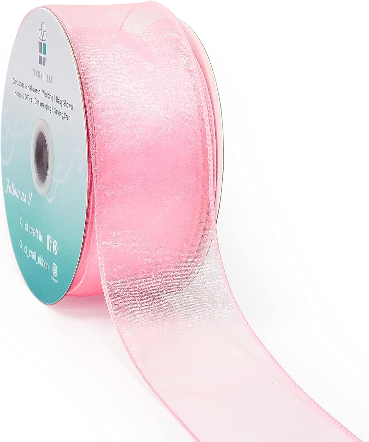 CT CRAFT LLC Sheer Organza Wired Ribbon 2.5" x 50Yards Pink for Wedding Chair Bow Flora Bouquet Gift Wrapping Christmas Tree Home Decor Wreath - Crafty Corner