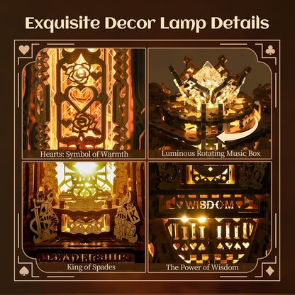 LED 3D Wood Puzzle Poker World Projector Lamp – DIY Craft Kit with LED Lights and Music Box – Creative Poker-Themed Lamp, Nightlight Gift for Home Décor (Black Walnut)