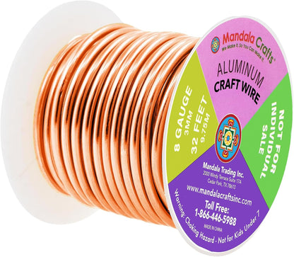 Mandala Crafts 8 Gauge Anodized Aluminum Craft Wire for Jewelry Making - 120 FT Colored Flexible Silver Copper Gold True Blue Purple Pink Wire - Bendable for Bonsai Armature Crafting Sculpting - Crafty Corner