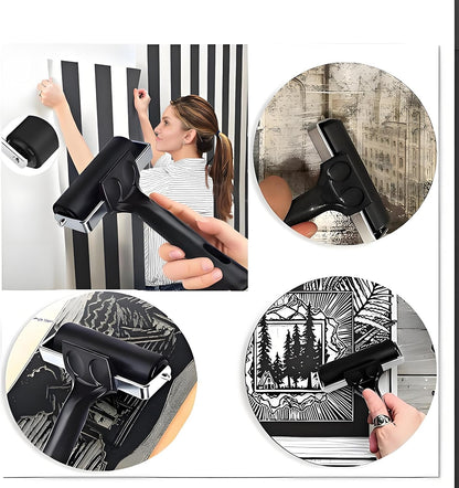 2 Pack Brayer Roller，Professional Rubber rolles ，Handle Comfortable ，for Crafting,Printmaking, Ink, Gluing and Stamping Tools （4+2.4inch）Black