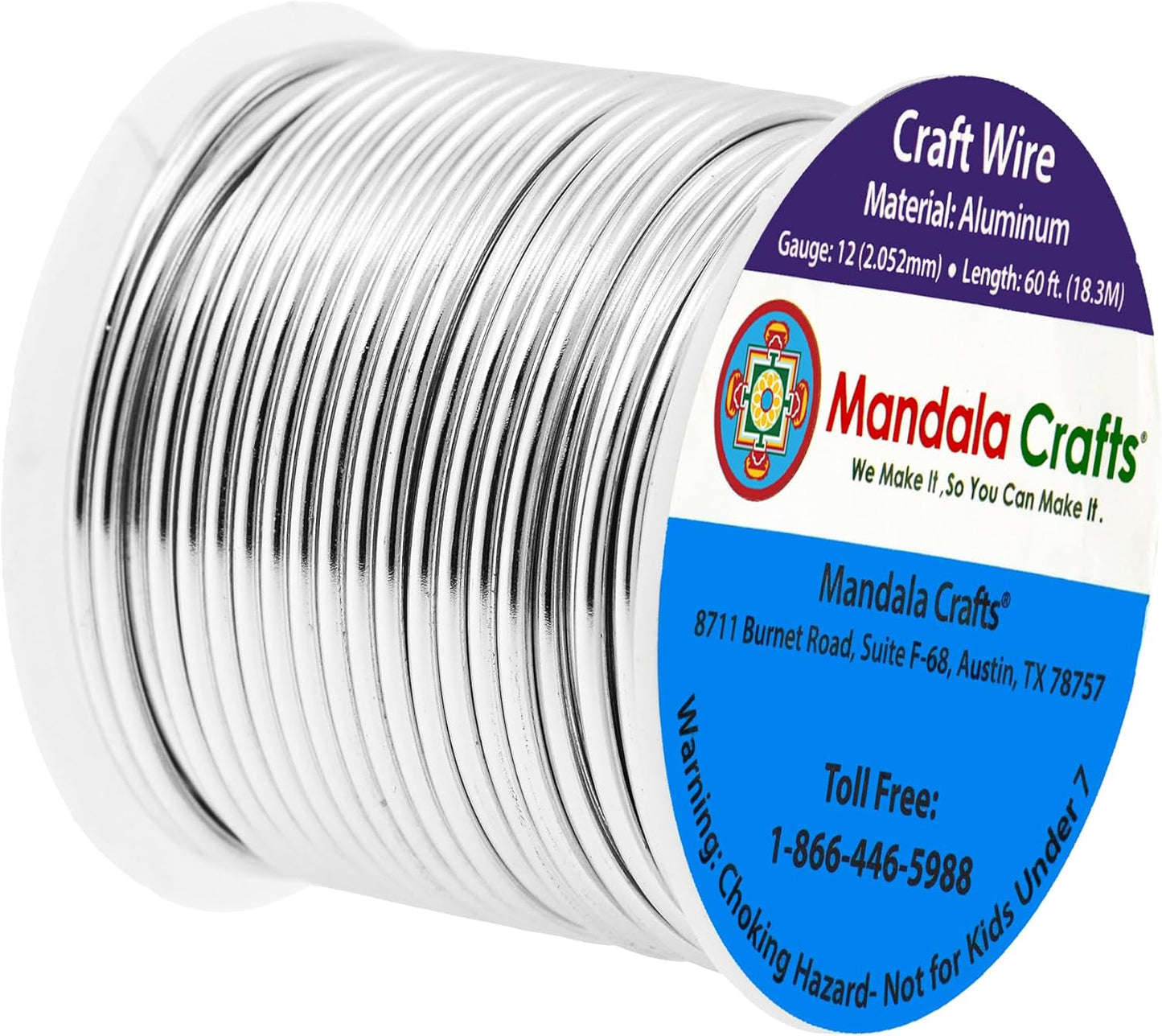 Mandala Crafts 12 Gauge Anodized Aluminum Craft Wire for Jewelry Making - 60 FT Colored Flexible Silver Tone Wire - Bendable for Bonsai Armature Crafting Sculpting - Crafty Corner