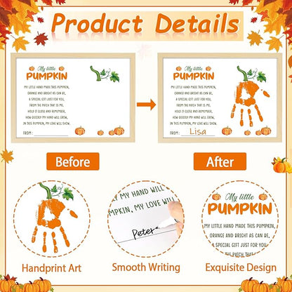 Thanksgiving My Little Pumpkin Poem Handprint Art Craft DIY Kit Thanksgiving DIY Gifts Fall Autumn Pumpkin Handprint Art Keepsake with Wood Frame for Mom Dad Friend Holiday Activities 12x16 Inch