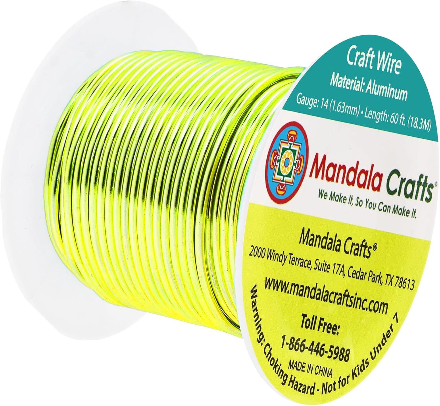 Mandala Crafts 14 Gauge Anodized Aluminum Craft Wire for Jewelry Making - 60 FT Colored Flexible Yellow Green Wire - Bendable for Bonsai Armature Crafting Sculpting - Crafty Corner