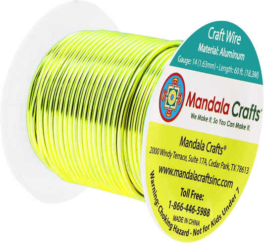 Mandala Crafts 14 Gauge Anodized Aluminum Craft Wire for Jewelry Making - 60 FT Colored Flexible Yellow Green Wire - Bendable for Bonsai Armature Crafting Sculpting - Crafty Corner
