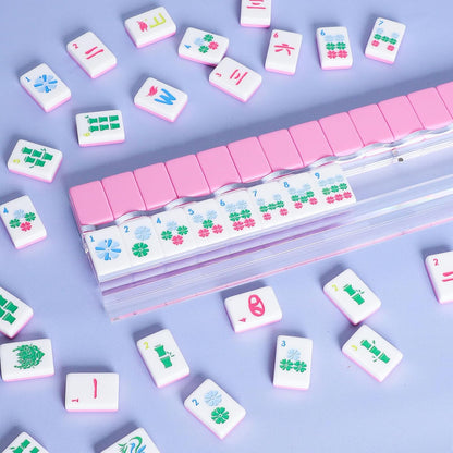 American Mahjong Tile Set(Pink) with Carrying Bag and Accessories, 160 Acrylic Engraved Mahjong Tiles