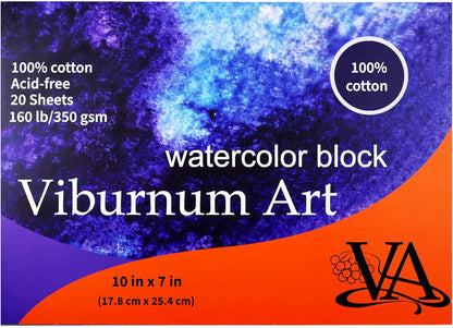 Viburnum Art Cotton Watercolor Paper Pad 160lb/350gsm Cold Press Watercolor Block Watercolor Paper Artist Paper for Adults and Students 20 Sheets 10 x 7 Inches