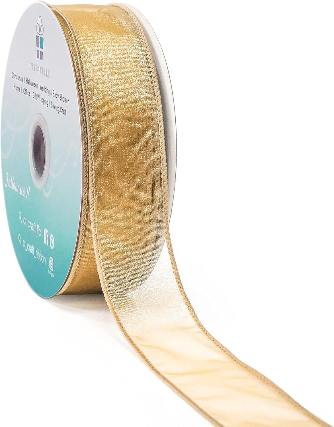 CT CRAFT LLC Sheer Organza Wired Ribbon 1.5" x 50Yards Tan (Gold) for Wedding Chair Bow Flora Bouquet Gift Wrapping Christmas Tree Home Decor Wreath - Crafty Corner