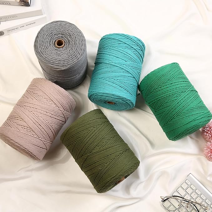 Cotton Macrame Cord 3mm 546yards Natural Colored Macrame Supplies, Soft Craft Cotton Rope for Plant Hanger Wall Hanger Dreamcatcher (Deep Green)