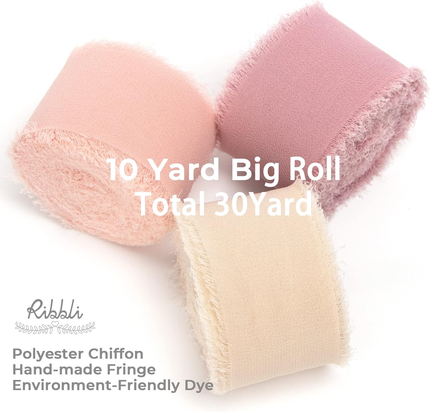 Ribbli Chiffon Silk Ribbon, 1.5 inch x 30 Yard, Champagne/Blush Pink/Dusty Rose Fringe Chiffon Ribbon for Wedding Invitations, Bridal Bouquets Wrapping, Flower Arrangement Decoration - Crafty Corner