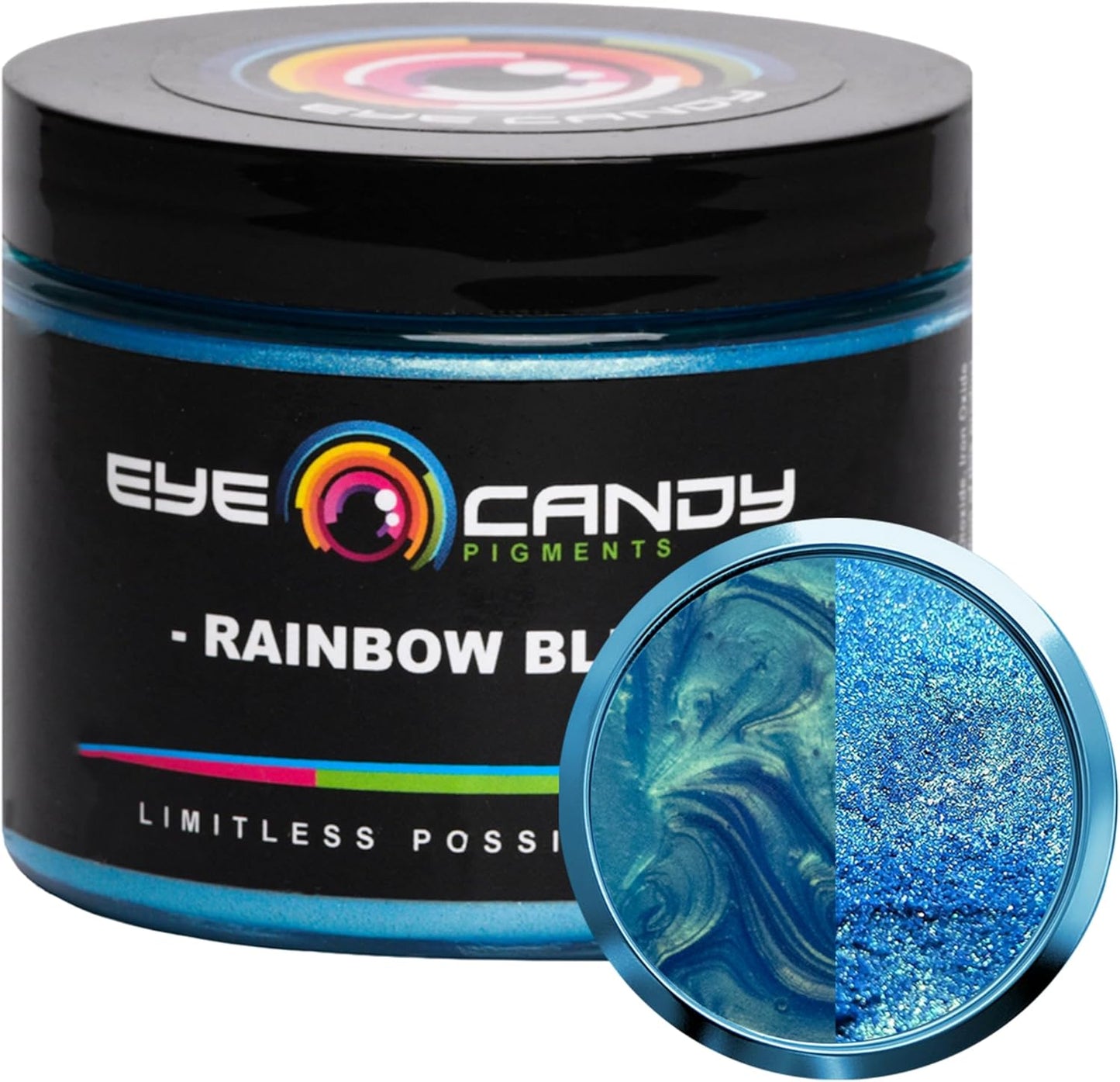 Eye Candy Mica Powder Pigment “Rainbow Blue” (50g) Multipurpose DIY Arts and Crafts Additive | Woodworking, Epoxy, Resin,Natural Bath Bombs, Paint, Soap, Nail Polish, Lip Balm