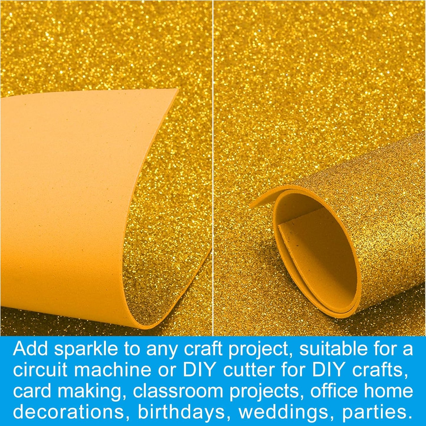 PATIKIL 2mm(1/10") Thick Non Adhesive Glitter Foam Sheet 16x24inch(40x60cm) Gold Tone, EVA Shiny Foam Board for Craft, 6 Pcs