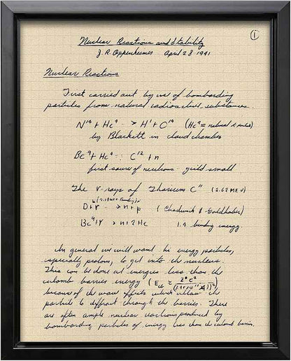 Poster Master Oppenheimer Canvas - Retro Atomic Bomb Manuscript Print - Manhattan Project Art - Gift for Him, Her, Scientist - Physics Decor for Office, Library - 8x10 Black Framed Canvas