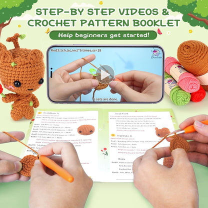 Crochetta Crochet Kit for Beginners, Crochet Starter Kit w Step-by-Step Video Tutorials, Beginner Crochet Kit for Adults Kids Women Men Complete Kit Included (Little Tree Man)