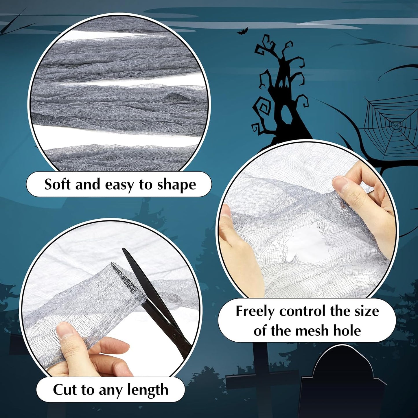 Boao Halloween Cheese cloth 70.87 x 196.85 Inch Gray Cheesecloth Roll for Crafts Large Cotton Muslin Gauze Fabric for Halloween Outdoor & Indoor Spooky Decoration