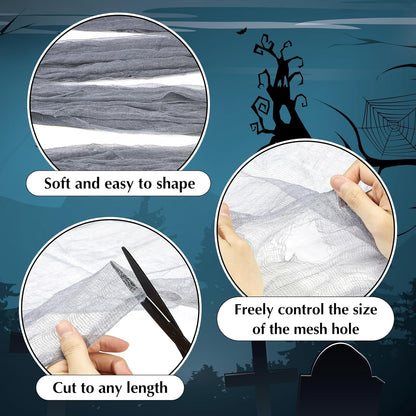 Boao Halloween Cheese cloth 70.87 x 196.85 Inch Gray Cheesecloth Roll for Crafts Large Cotton Muslin Gauze Fabric for Halloween Outdoor & Indoor Spooky Decoration