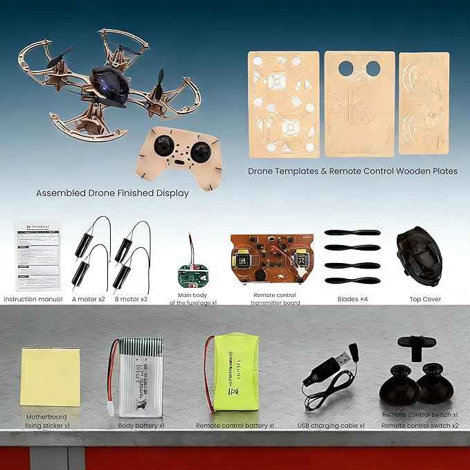 DIY Mini Wooden RC Drone Kits - Hands-On Building Set for Teens 14+, Educational Science Toy with Headless Mode & Altitude Hold, Beginner-Friendly Quadcopter