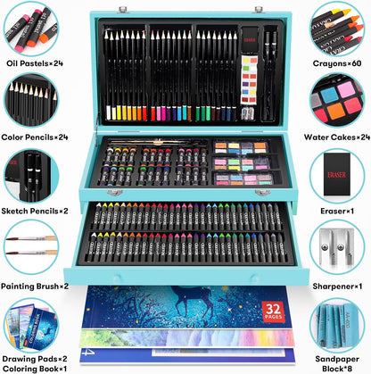 iBayam Arts and Crafts Gifts for Kids 6-14 Year Teens Boys Girls Christmas Gifts, 150-Pack Art Set Kits with 2 Sketch Pads, Coloring Book, 24 Colored Pencils, 24 Oil Pastels, 24 Watercolor, 60 Crayons