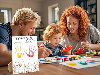 I Love You Grandma Themed Handprint Art Keepsake Making Sign with Stand 9x12", Mothers Day Crafts for Classroom Family Activities, Birthday Gifts for Grandma from Granddaughter Grandson Grandkids
