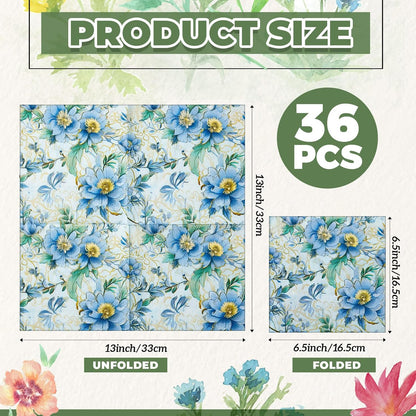 Crtiin 36 Pack 9 Styles Decoupage Napkins Assorted Floral Decorative Decoupage Napkins Chinoiserie Cocktail Paper for DIY Crafting Birthday Party, Each Unfolded 13 Inch(Fresh Plants)