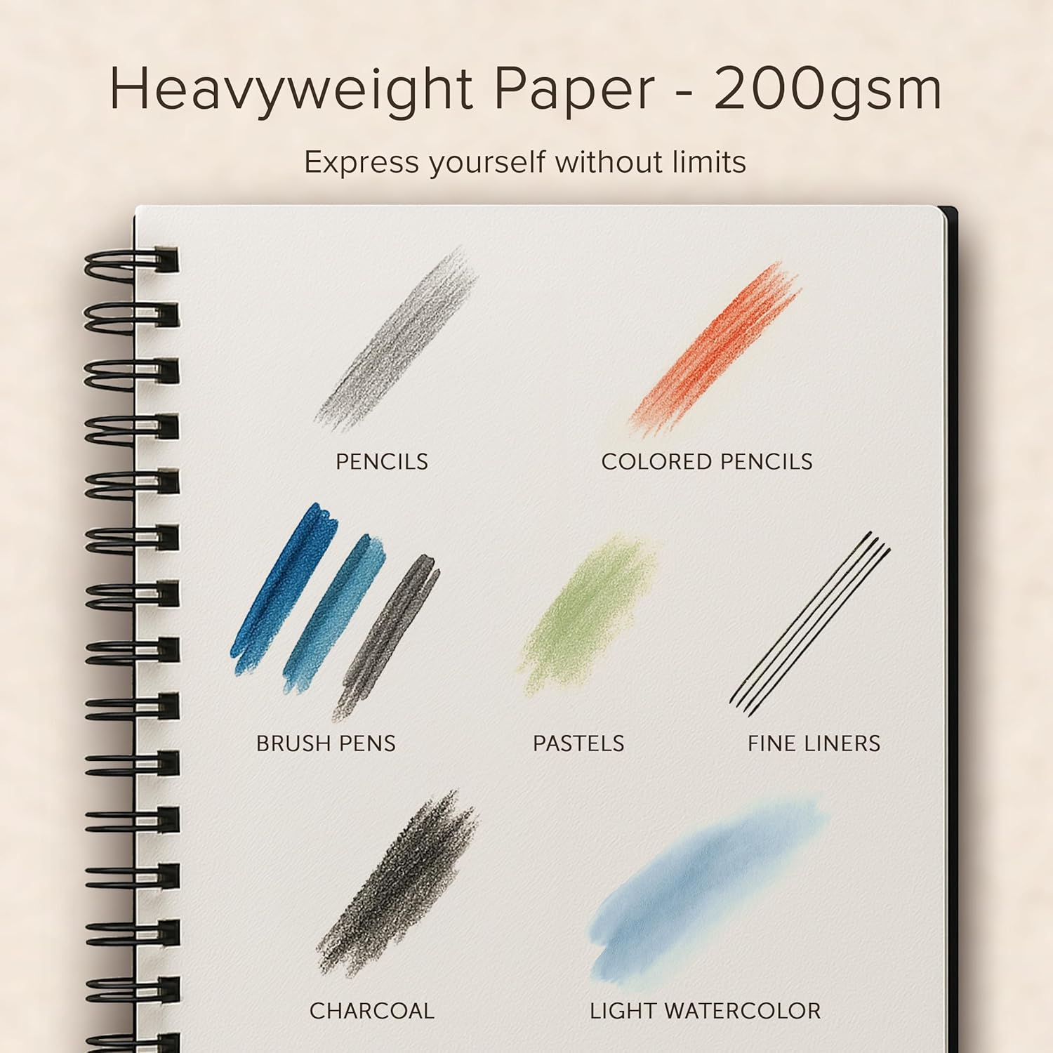 Artist’s Sketchbook Hardcover – 200GSM Very Thick Paper – Large, Spiral Sketch Book for Drawing and Mixed Media – Sketch Pad, Art Book - 11.4 x16.5, 40 Sheets / 80 Pages - Crafty Corner