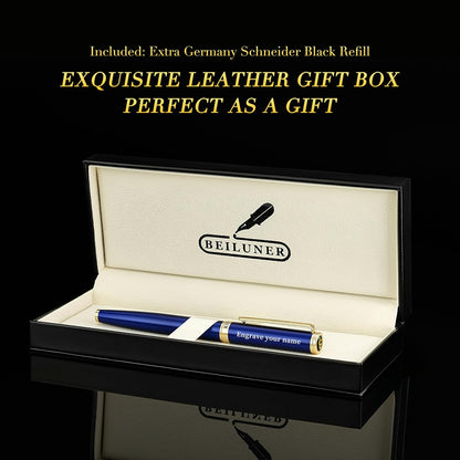 BEILUNER Blue Personalized Pen,Stunning Luxury Lacquer With 24K Gold,Schneider Ink Refills,Multiple Fonts To Custom Rollerball,Gift Pen For Men & Women,Executive,Graduation,Christmas,Nice Fancy Pens
