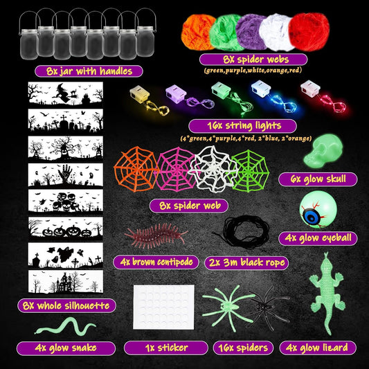 SpringFlower 8 Pack Halloween DIY Arts and Crafts Kits for Kids Ages 6-8, 8-12, Halloween Mason Jar with Accessories for DIY Lantern Jar, Art & Craft Party Supplies for Classroom Kids