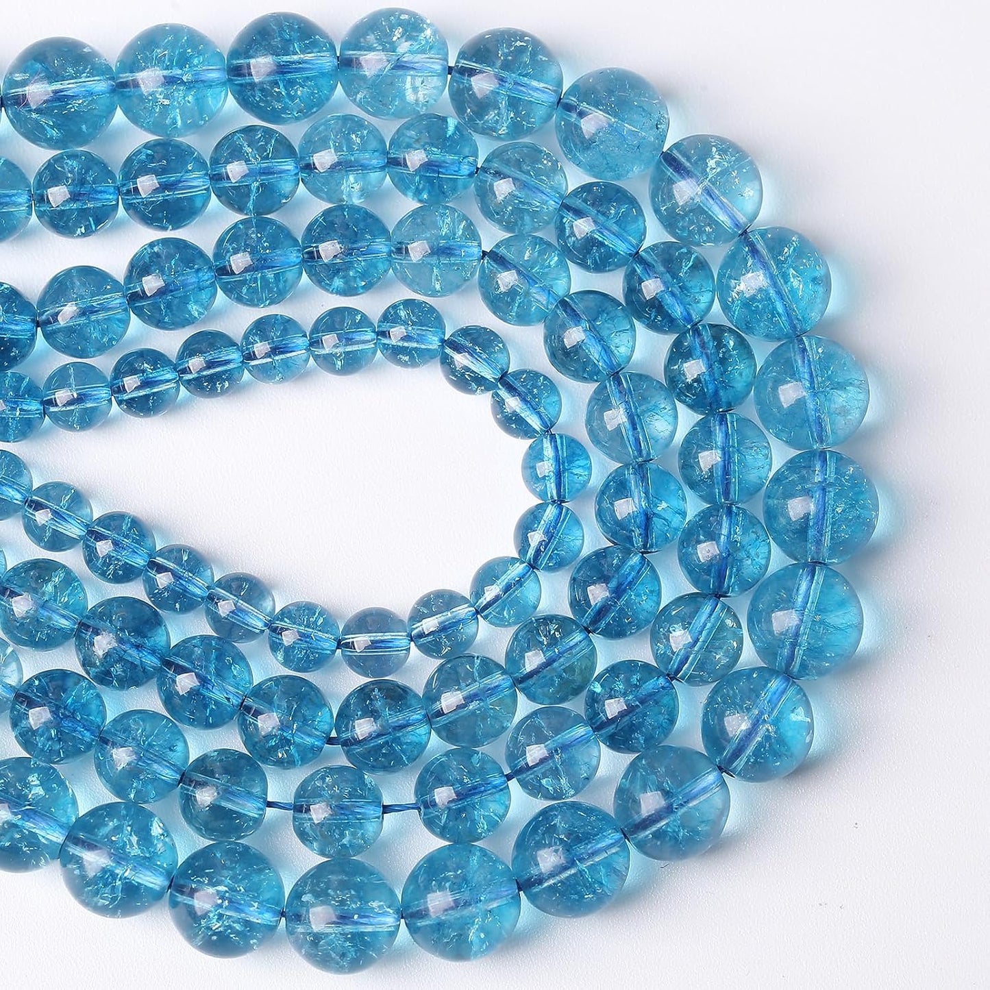 74pcs 10mm Blue Topaz Crystal Quartz Natural Stone Round Loose Beads for Jewelry Making DIY Bracelet Necklace Earrings 32" 2 Strands