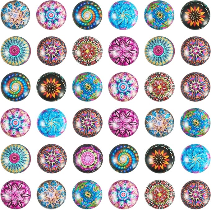 Craftora 100Pcs Flower Printed Glass Cabochons for Jewelry Making, Mixed Color Half Round Cameo Dome Tiles Mosaic Printed Flatback Dome Cabochons for Photo Cameo Pendant Scrapbooking DIY Crafts