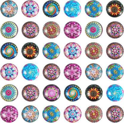 Craftora 100Pcs Flower Printed Glass Cabochons for Jewelry Making, Mixed Color Half Round Cameo Dome Tiles Mosaic Printed Flatback Dome Cabochons for Photo Cameo Pendant Scrapbooking DIY Crafts