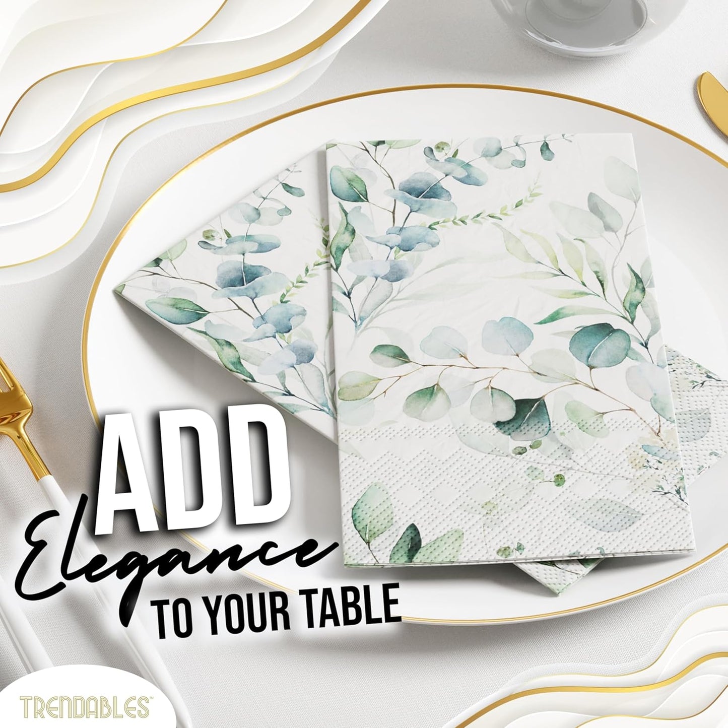 Trendables Sage Green Napkins for decoupage 200 Pcs 3 Ply Eucalyptus Napkins Decorative Guest Towels Disposable Bathroom, Flower Design For Tea Party Decorations, Dinners & Weddings
