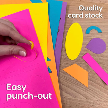 ARTshapes 840 pc Creative Paper Shapes Pack with 70+ Idea Guide - US Made Card Stock - Punch Out Funky DIY Craft Supplies for Whimsical Art Designs, Paper Crafts, and Pattern Play 5 Festive Colors - Crafty Corner