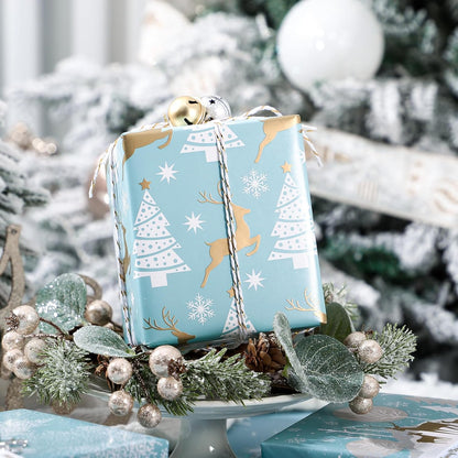 WRAPAHOLIC 30 Inch Christmas Wrapping Paper Roll - Jumbo Roll Blue and Silver Reindeer, Christmas Tree, Snowflake Holiday Design Printed on Pearlized Paper - 4 Rolls - 30 Inch x 120 Inch Per Roll
