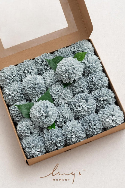 Ling's moment Dusty Blue Dahlia Foam Artificial Flowers Real Touch Faux Fake Flower for Home Decor Graduation Baby Shower Decorations Outdoors Party Favors Wedding Centerpieces Arrangements 25pcs