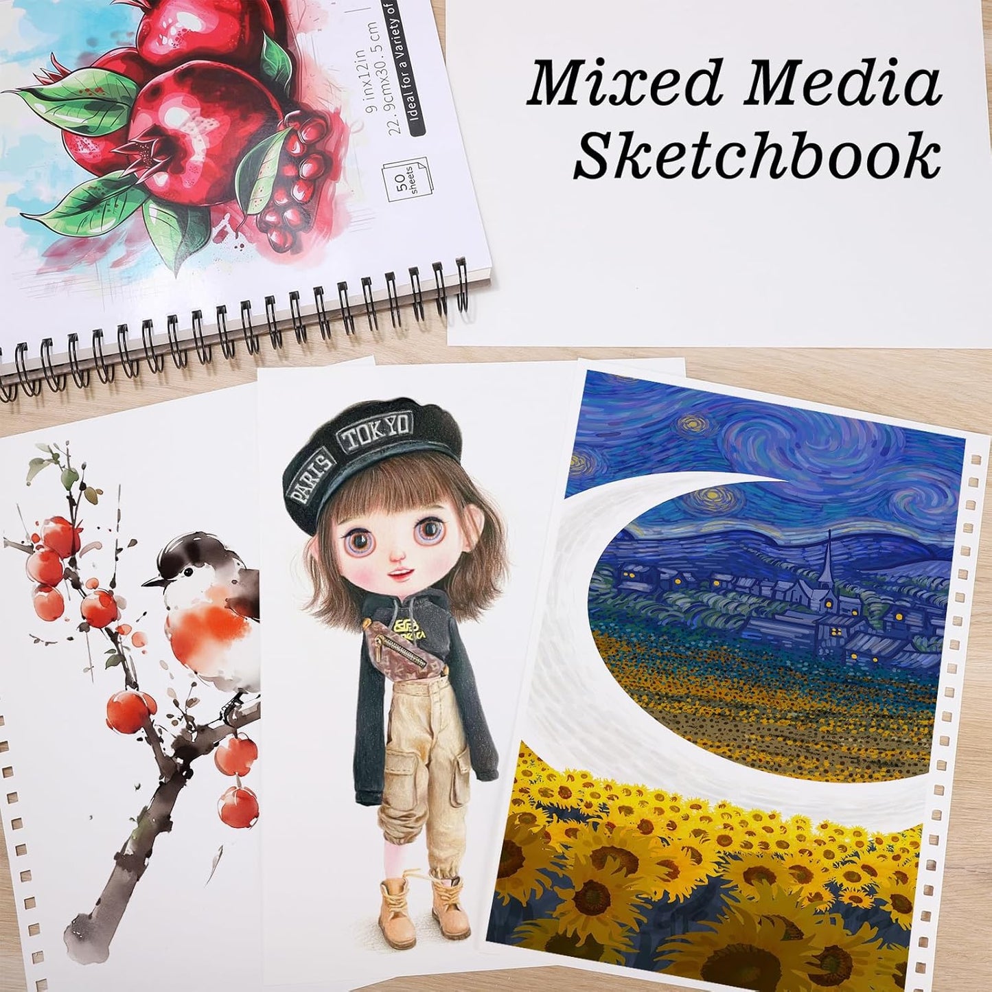 4 Pack Mixed Media Sketchbook, 9x12 inches Drawing Paper Sketch Book, 98lb/160gsm Heavyweight Spiral Bound Sketch Pads, Suitable for Wet and Dry Media, Drawing, Painting, Sketching(200 Sheets) - Crafty Corner