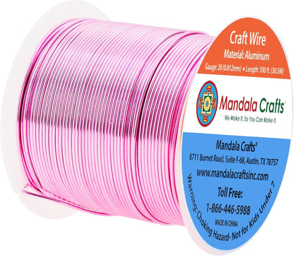 Mandala Crafts 20 Gauge Anodized Aluminum Craft Wire for Jewelry Making - 100 FT Colored Flexible Pink Wire - Bendable for Bonsai Armature Crafting Sculpting - Crafty Corner