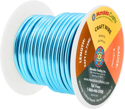 Mandala Crafts 8 Gauge Anodized Aluminum Craft Wire for Jewelry Making - 32 FT Colored Flexible Vivid Sky Blue Wire - Bendable for Bonsai Armature Crafting Sculpting - Crafty Corner