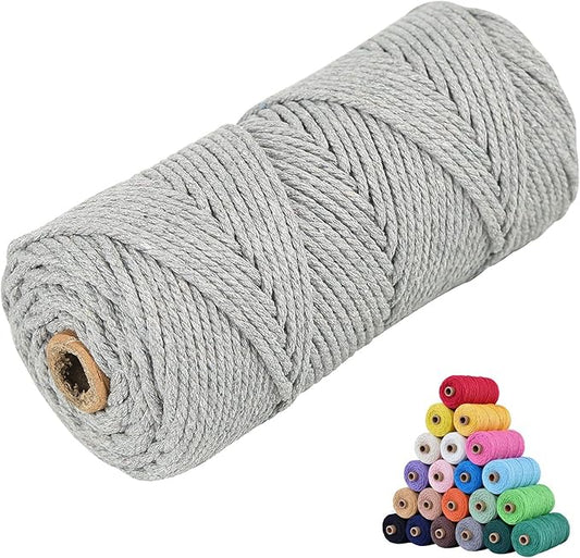 Macrame Cotton Cord 3mm x 109Yards, Grey Natural Macrame Rope, Perfect Macrame Supplies Cotton Cord for Macrame Plant Hangers DIY Crafts (Grey, 3mm*109Yards)