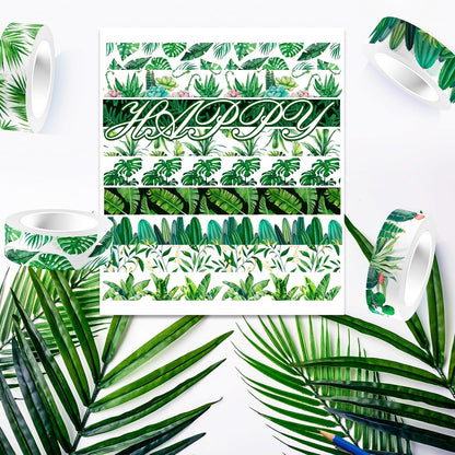 12 Rolls Greenery Washi Tape Set, Summer Tropical Leaves Masking Tape, Green Plants Cactus Succulents Decorative Tape Sticker for Scrapbook Journal DIY Craft Gift Wrapping 16.4FT