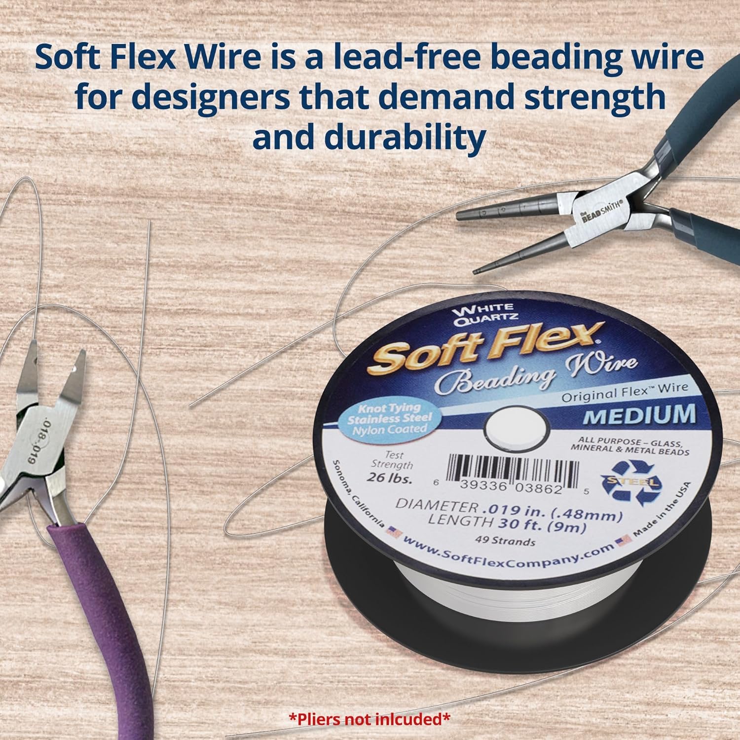 Soft Flex 49 Strand Beading Wire - Medium 0.19 Diameter - 30 Feet Nylon Design Wire - Crafty Corner