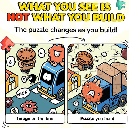 Odd Pieces Jigsaw Puzzles 1000 Pieces - Magic Mystery Story Secret Ending Puzzle - Perfect Game Night for Adults & Kids - Cartoon City Building Theme Sci-Fi (Turbo 3000)