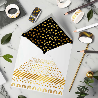 Whaline 12 Rolls Gold Foil Pattern Washi Tape Heart Dot Stripe Rainbow Masking Tape Set Decorative Wrapping Paper Tapes for Scrapbook Journal DIY Art Crafts