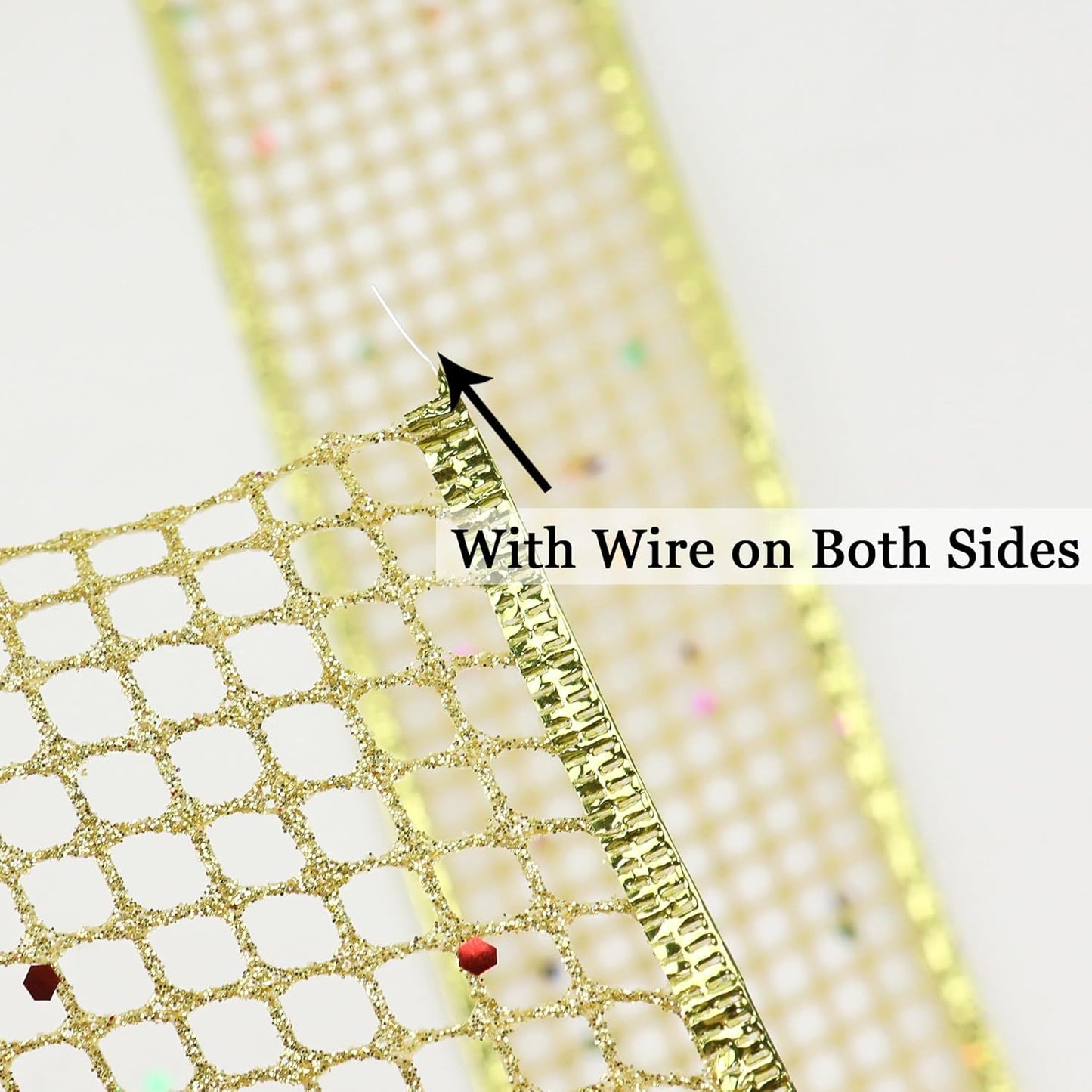 MEEDEE Gold Glitter Ribbon Gold Christmas Ribbon 2.5 Inch Square Mesh Net Wired Ribbon with Rainbow Sparkle Gold Wired Ribbon Gold Ribbon for Christmas Tree Decoration, Wreath Bow Making (10 Yards) - Crafty Corner