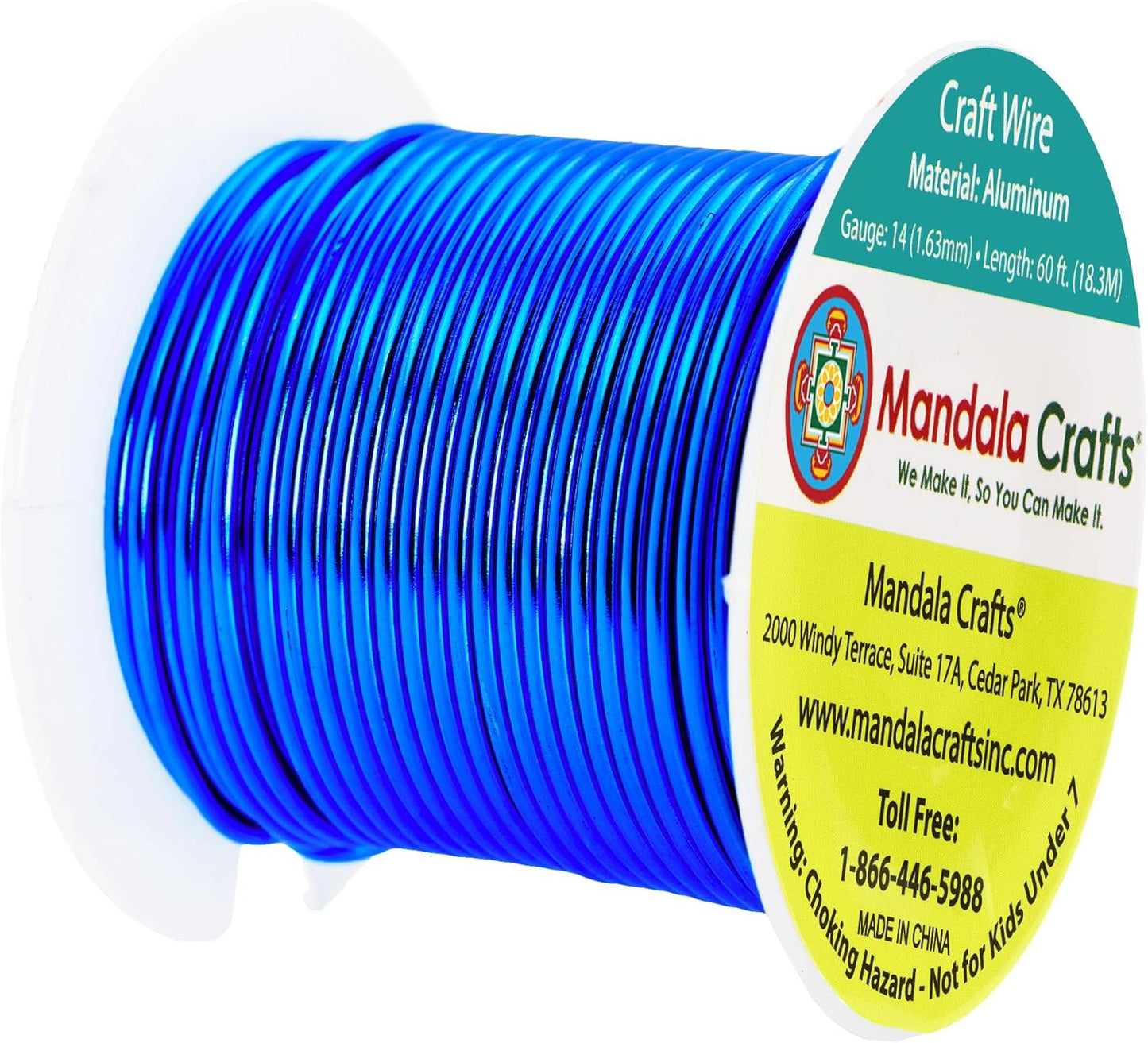 Mandala Crafts 14 Gauge Anodized Aluminum Craft Wire for Jewelry Making - 60 FT Colored Flexible True Blue Wire - Bendable for Bonsai Armature Crafting Sculpting - Crafty Corner