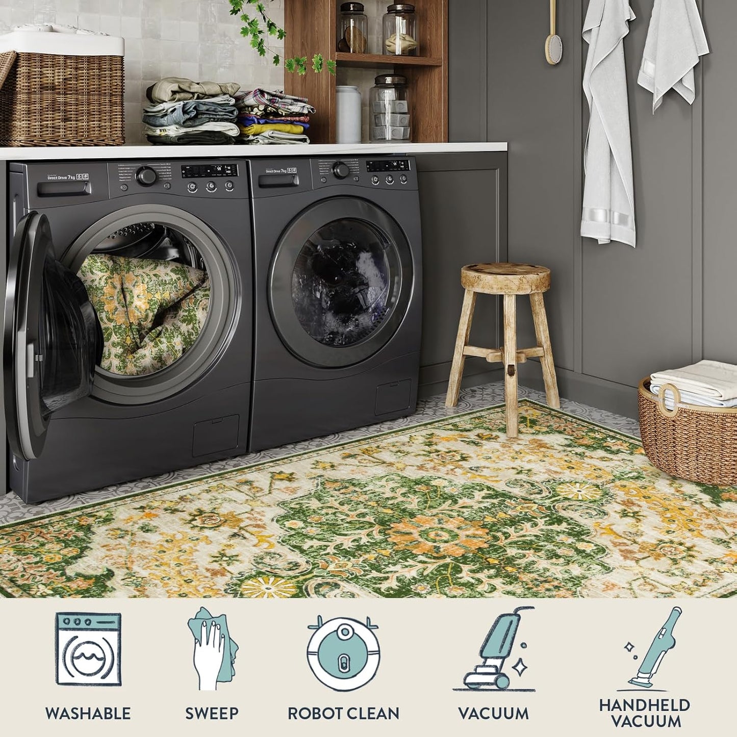 Lahome Bohemian Floral Medallion Area Rug - 4x6 Soft Rugs for Living Room Washable Rugs for Bedroom, Vintage Non Slip Indoor Carpet for Apartment Dining Room Kitchen Foyer RV, Yellow/Green/Multi