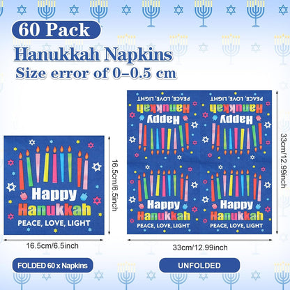 60 Pcs Happy Hanukkah Cocktail Paper Napkins 6.5 x 6.5 Inches Disposable Paper Napkins Dessert Beverage Napkin for Decoupage Luncheon Napkin for Party Wedding Birthday Party