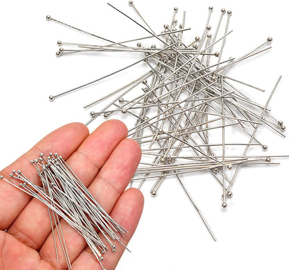 150pcs Silver Filled Ball Pins Non Tarnish Craft Earring Bracelet Jewelry Making Accessories Supplies (30mm (1.18in), Silver-Ball Pin) - Crafty Corner