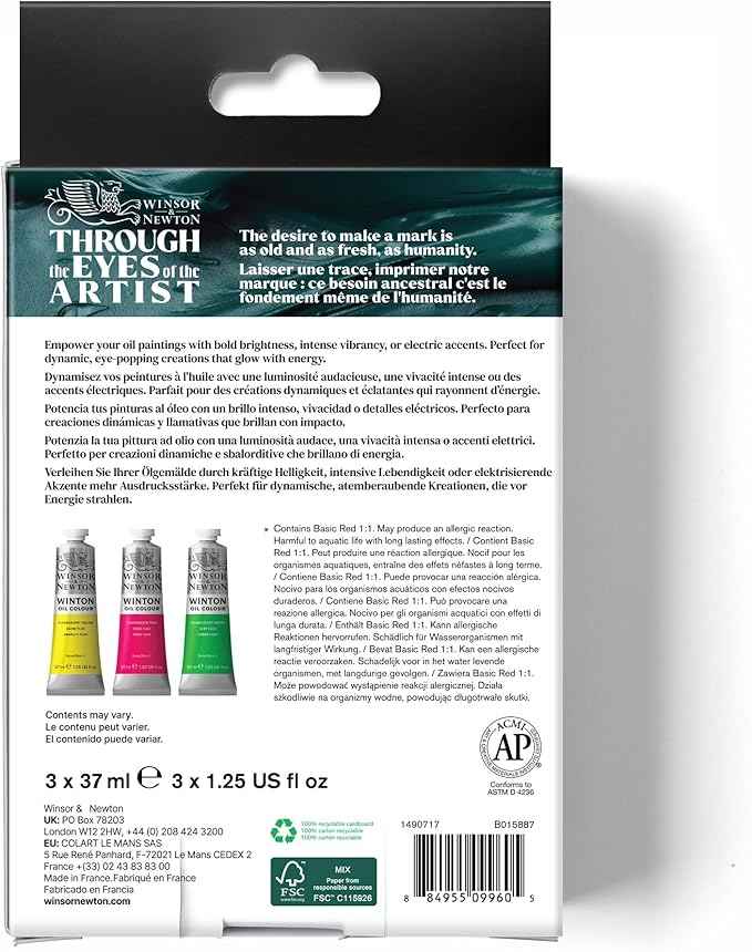 Winsor & Newton Winton Oil Color Paint Set, Fluorescent, 3 x 37ml Tubes