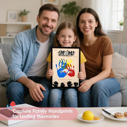 Mothers Day Gifts from Kids, DIY Handprint Craft Kit with 5 Non-Toxic Paint, Wooden Family Keepsake Frame with Kids Names, Hands Down Best Mom Ever Sign, Mothers Day Gift from Son Daughter