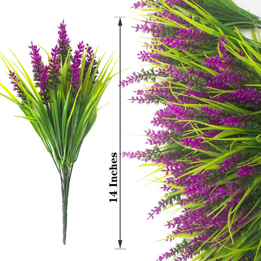 20 Bundles Artificial Plants Outdoor Fake Monkey Grass with Flowers (Fuchsia)