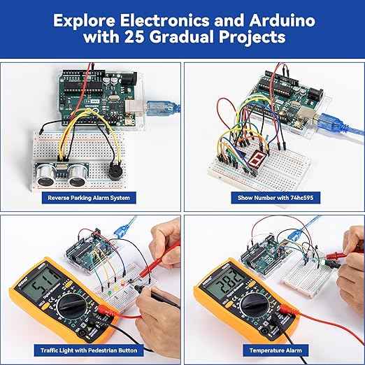SunFounder Beginner's Lab Starter Kit with Original Arduino Uno R3 REV3 Multimeter 34 Projects 40+ Video Courses Breadboard Battery, RoHS Compliant, for Beginners & Engineers